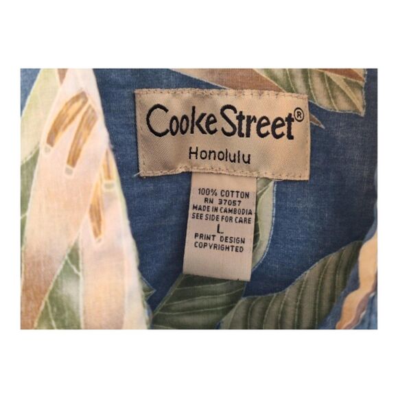 Hawaiian Shirt by Cooke Street Honolulu 100% Cotton men's Large Blue Tropical - Picture 3 of 8